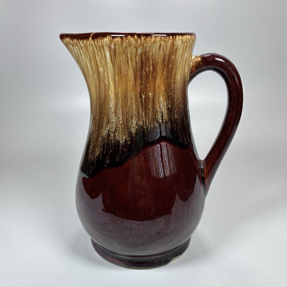 Vintage USA Roseville Pottery Pitcher Brown Drip Glaze RRL Country Farmhouse